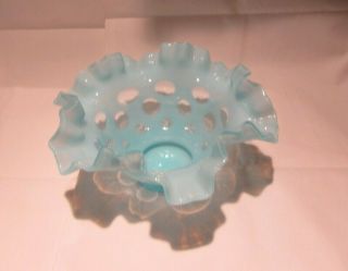 Vintage Fenton Coin Dot Opalescent Ruffled Edged Bowl