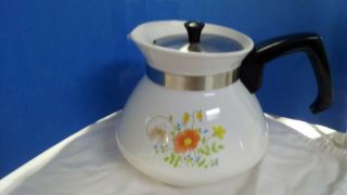 Vintage Corning Ware P - 104 6 Cup Wild Flower Stove Top Tea Pot Usa