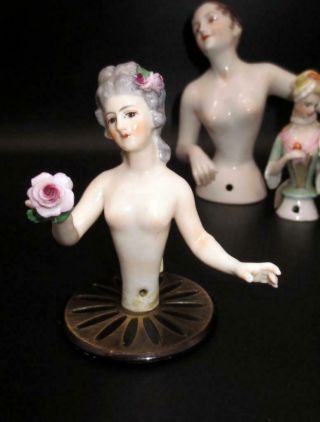 Vintage Porcelain Pincushion Germany Half Doll Dressel & Kister Purple Rose