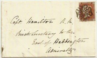 1841 Weymouth Maltese Cross Qv 1d Entire - Earl Of Haddington Sec.  Admiralty