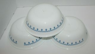 Vtg 3 Corelle Corning Blue Garland Snowflake White W/blue Soup/cereal Bowl 6.  25 "
