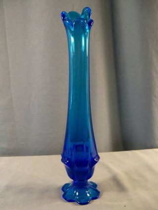 Fenton Blue Glass Valencia Pattern Swung Vase - 11 3/4 " Tall
