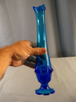 Fenton Blue Glass Valencia Pattern Swung Vase - 11 3/4 