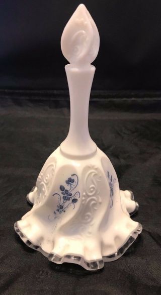 Vintage Fenton Bell White Ruffled Edge Hand Painted & Signed D.  Robinson