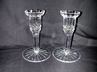 Pair Waterford Crystal Lismore Candlesticks Candle Holders 5 5/8 " Crystal Clear