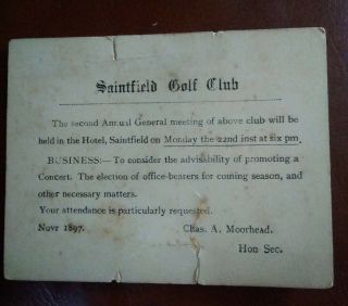 Gb Qv Half Penny Postcard,  Saintfield Golf Club.  November 1897,  2nd A.  G.  M