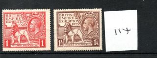 Gb - George V (114) - 1925 - British Empire Exhibition - Wembley Pair Mtd