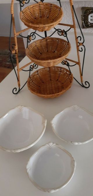 Princess House Casual Home 3 Tier Wire Wicker Stand w/Bowls 3