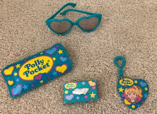 Vintage Bluebird Polly Pocket Accessories Tissue Box Sunglasses Keychain Rare