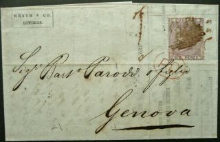 Gb 1859 Qv Postal Entire W/ 6d Rate From London To Genoa,  Italy - See