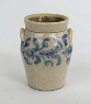 Cnc Artist Carolyn Nygren Curran 1:12 Miniature Pottery Blue Trim Handled Pot