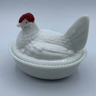 Vintage Westmoreland Milk Glass Hen On Nest Candy Dish