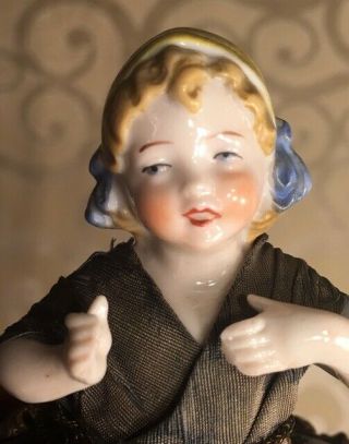 Antique German Pincushion Half Doll Little Girl With Bonnet Arms Away