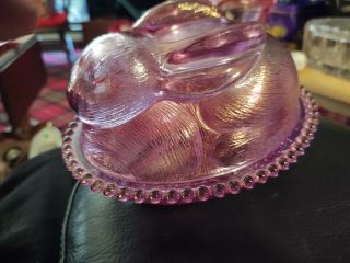 Vtg Purple Bunny Rabbit On A Nest Glass Candy Dish With Lid