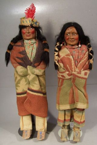 Antique Large Skookum Native American Indian Doll Pair