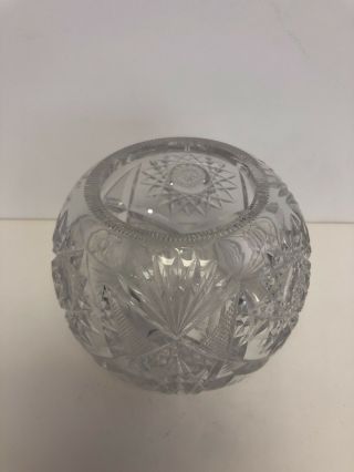 Vintage Clear Cut Crystal Glass Bowl Vase Unsigned 2