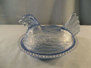 Indiana Light Blue Glass Hen On The Nest Covered Candy Dish