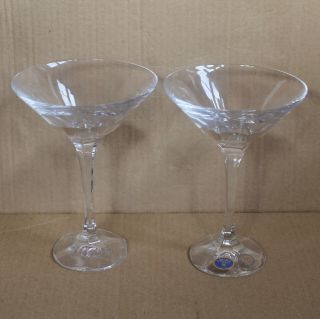 Set 2 Vintage Bohemia Czech Republic Lead Crystal Martini Glasses - Clear,  7in