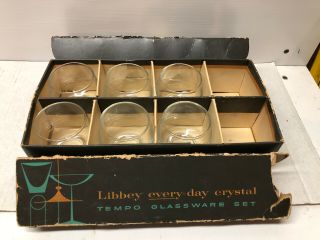 Vintage Libbey Tempo Clear Glass Set Of 6 Old Fashioned Roly Poly Glasses
