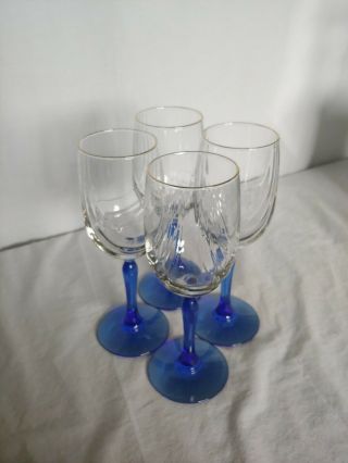 Lenox Cobalt Blue Stem Wine Water Swag Draped Goblets W Gold Rim 8 " Set Of 4