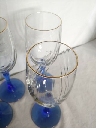 Lenox Cobalt Blue Stem Wine Water Swag Draped Goblets w Gold Rim 8 