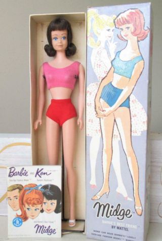 Vintage 1962 Mattel Midge Barbie Doll With Box Japan 860