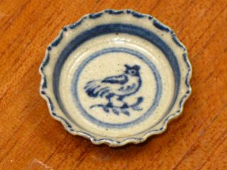 Jane Graber Blue Stoneware Pie Plate W/ Bird - Igma Artisan Dollhouse Miniature