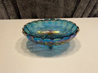 Vintage Indiana Blue Luster Carnival Glass Fruit Garland Pattern Large Oval Bowl
