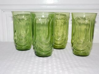 Vintage Mcm Anchor Hocking Colonial Tulip Green Glasses - Set Of 4