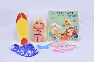 Vintage 1967 Mattel Little Kiddles Surfy Skiddle Doll Set - Vg - Exc,