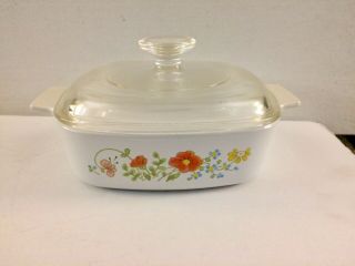 Vintage Corning Ware Wildflower Design One Quart Casserole Dish With Glass Lid