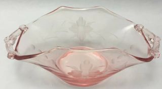 Small Vintage Pink Depression Glass Candy Dish Bowl Flowers Handles