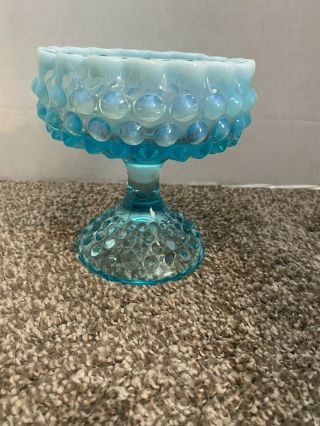 Fenton Hobnail Blue Opalescent Footed Compote