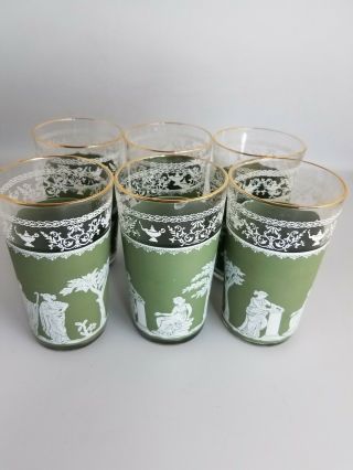 Set Of 6 Vtg 4 " Wedgwood Jasperware Jeanette Green Greek Drinking Glasses