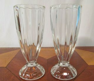 Set Of 2 Vintage Ice Cream Sunday Tall Clear Glasses 7.  5 " Tall Heavy Glass