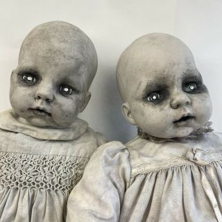 Ooak Vintage Dolls Creepy Twins Haunted Demon Eyes Horror Halloween Prop Spooky