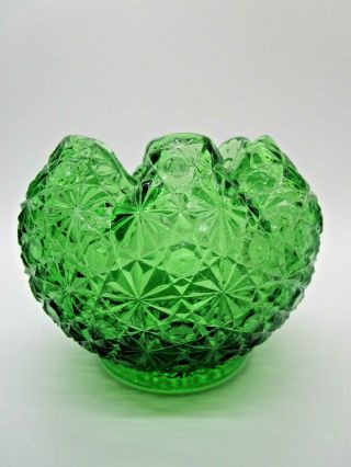Vintage Fenton Depression Glass Emerald Green Daisy And Button Candy Dish Vase