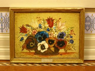 George Schlosser Oil Painting Basket Of Pansies - Artisan Dollhouse Miniature