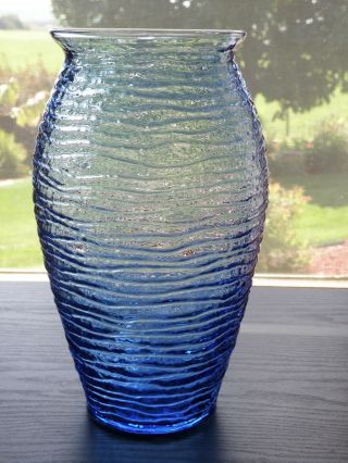 Vintage Large 10 1/2 " Lt Cobalt Blue Soreno Style Textured Flower Vase