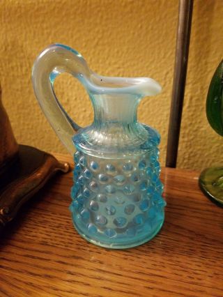 Fenton American Art Glass Blue Opalescent Hobnail Small Cruet 4 1/2 "