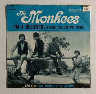 THE MONKEES JULY 28 1967 CINCINNATI GARDENS TICKET STUB & I’M A BELIEVER COLGEMS 3