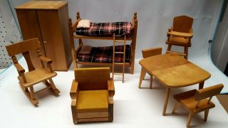 Vintage Strombecker Wooden Doll Furniture Armoire/bunk Beds/table Set/high Chair