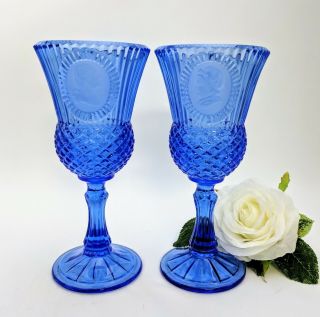 Vintage Fostoria George & Martha Washington Cobalt Blue Goblets Candle Holders