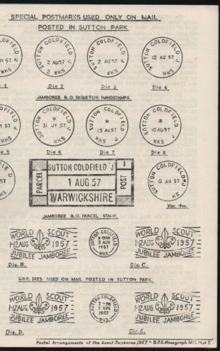 WORLD SCOUT JUBILEE JAMBOREE Postal Arrangements.  British Postmark Society 1959 3
