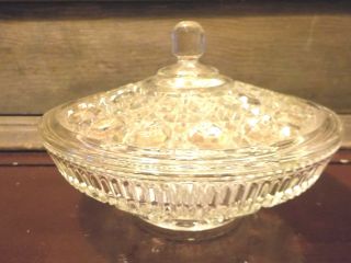 Vintage Crystal Glass Candy Dish With Lid Raised Octogon Shapes Old
