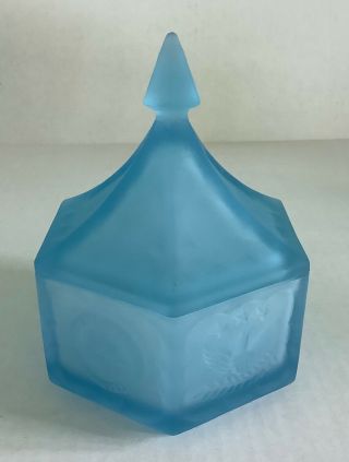 Tiara Indiana Glass Frosted Satin Blue Colonial Eagle And Stars Candy Box