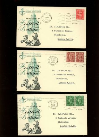 1951 Festival Low Values Set On Matching Pts/bpa Illustrated Fdcs.  Cat £60