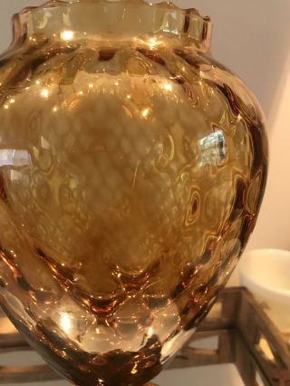 Vtg Mid Century Modern Empoli Italian Italy Art Glass Amber Large Vase 2
