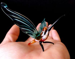 Murano Italy Style 2.  3 " Aqua Art Glass Figurine Hummingbird Bird Ornament Figure