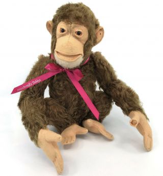 Steiff Jocko Chimp Mohair Plush 35cm 14in 1960s No Id Squeaker Monkey Vintage